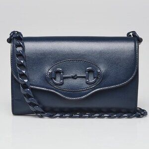 Gucci Blue Leather 1955 Mini Horsebit Crossbody Bag